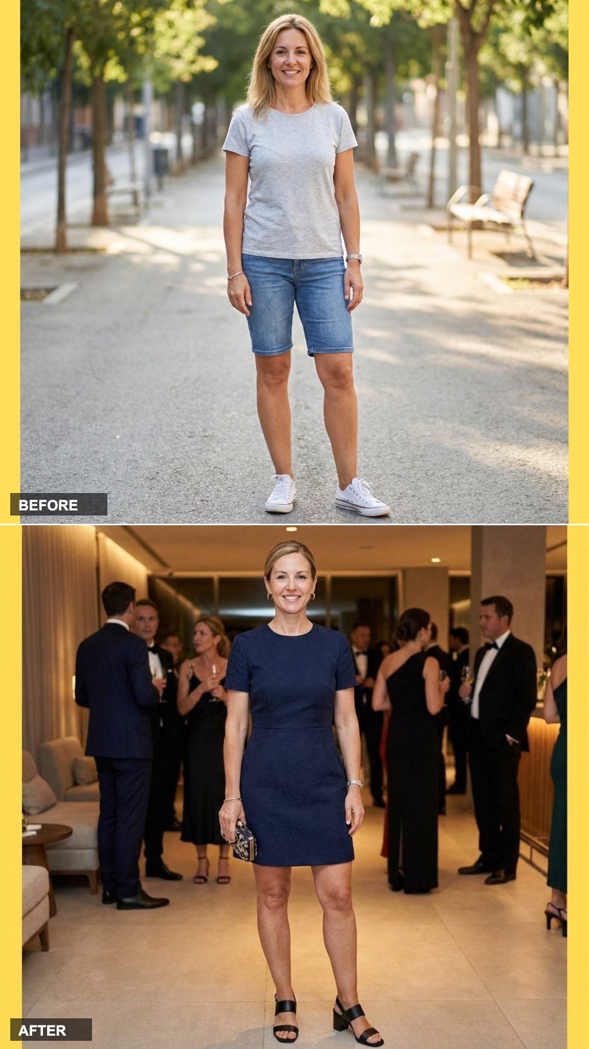 A Structured Mini Dress with Block Heels and a Clutch for Cocktail Hour