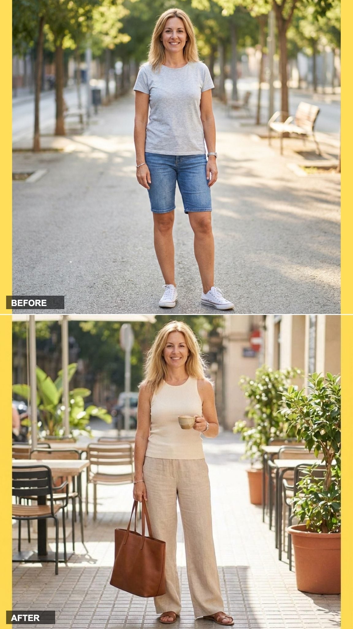 Beige Wide-Leg Linen Pants and a Ribbed Tank for the Morning Coffee Run