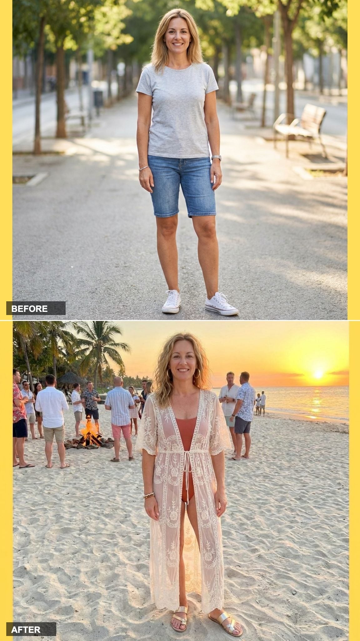 Sheer Maxi Cover-Up Over a Swimsuit with Metallic Sandals for the Sunset Gathering