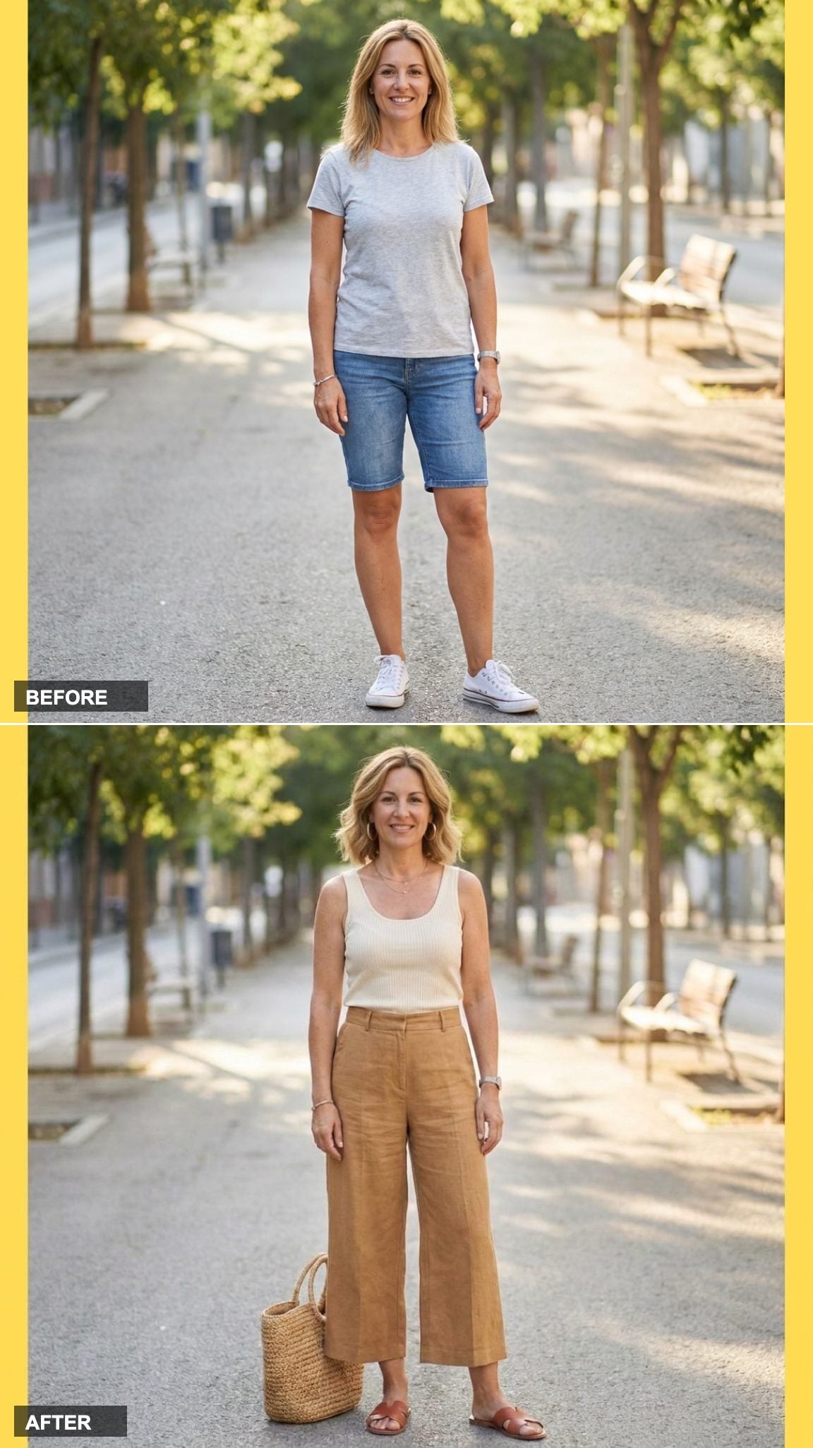 High-Waisted Culottes, a Fitted Tank, and Slides for Modern Casual