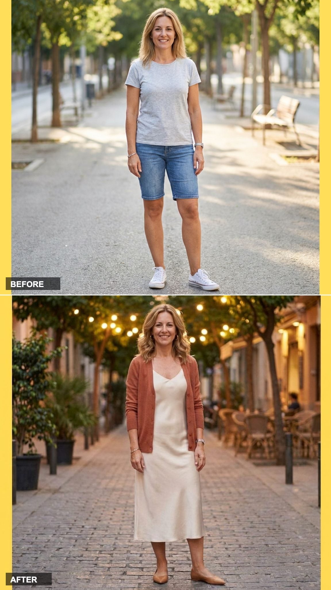 A Slip Dress Under a Lightweight Cardigan with Flats for Breezy Vacation Evenings