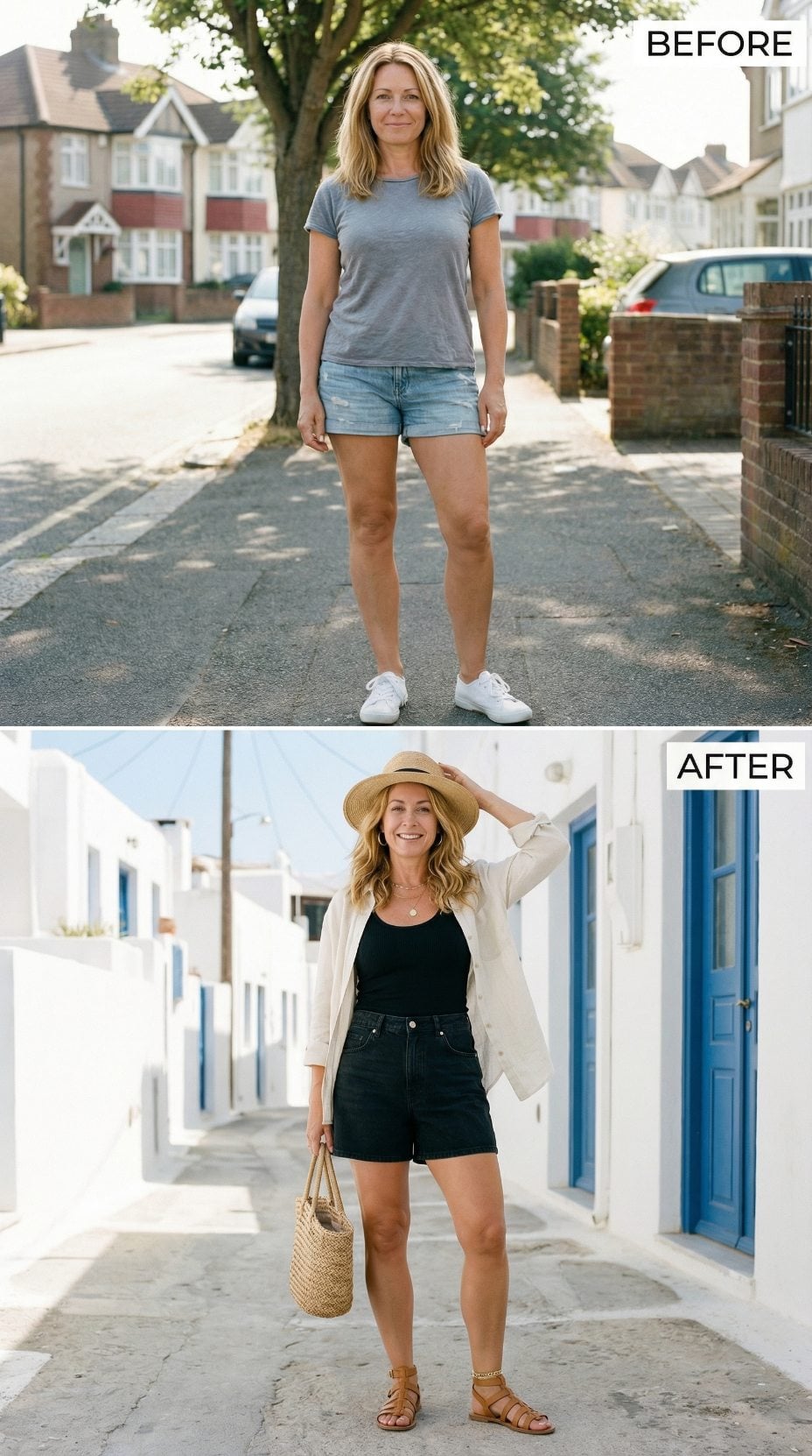 Mykonos Whitewash, a Straw Hat, and Black Denim Finally Getting Serious