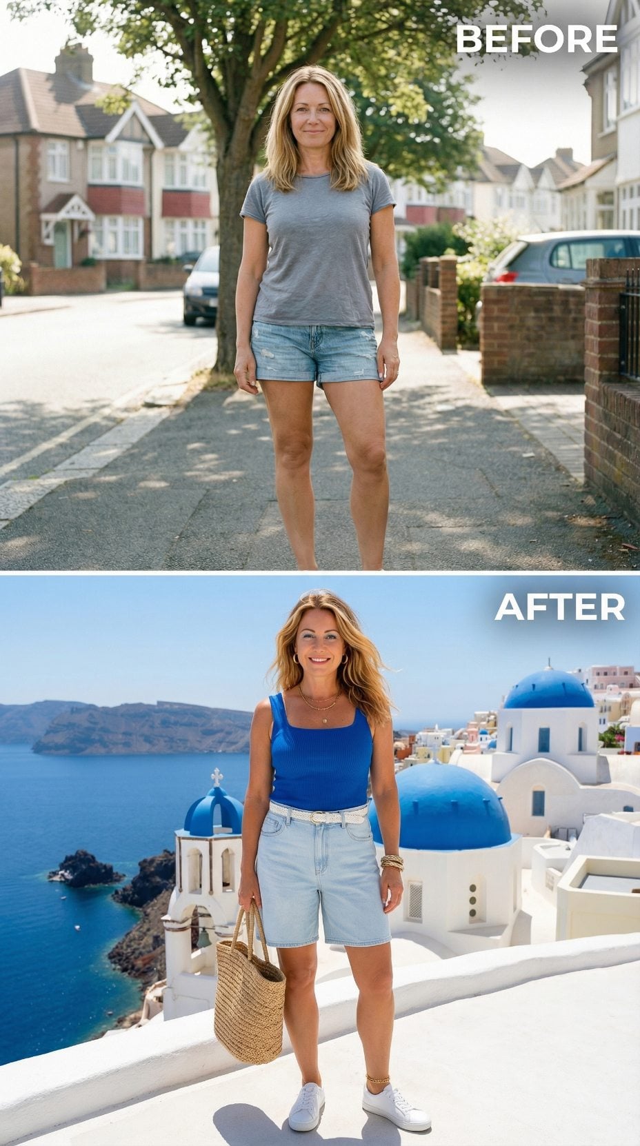 Santorini Blue Domes, a Tank, and Denim Shorts That Rewrote the Rules