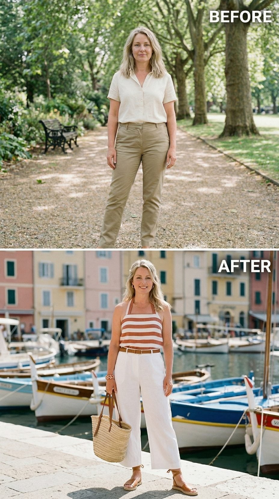 Portofino Harbor, Striped Halter, White Wide-Legs: What Changing Every Variable Proves