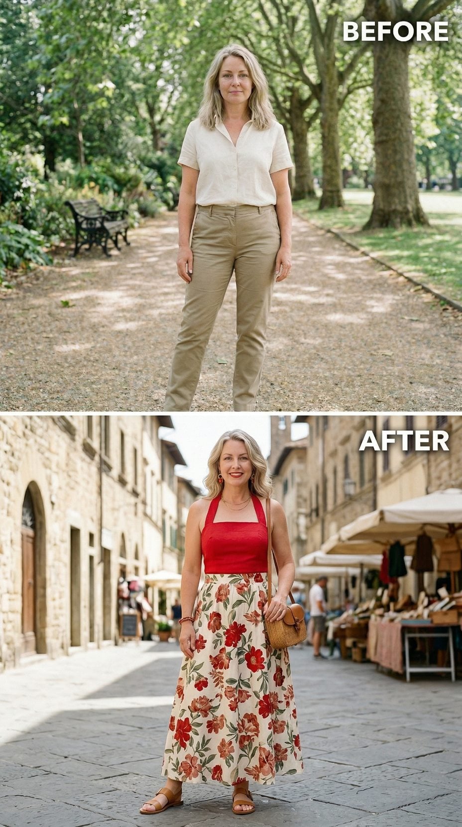 Red Halter, Floral Midi, Tuscan Cobblestones: What Committing to Color Actually Delivers