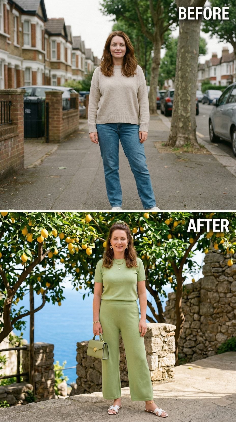 Sage Green Knit Co-ord Swaps a London Side Street for an Italian Lemon Grove by the Sea