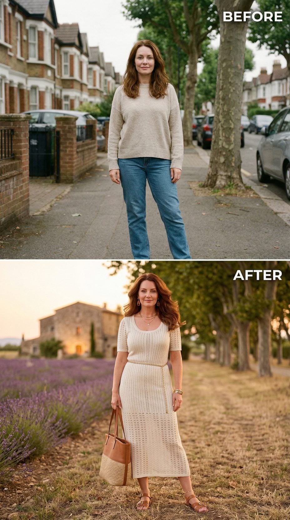 Cream Pointelle Midi and a Gold Chain Belt Swap a London Suburb for Lavender Fields at Dusk