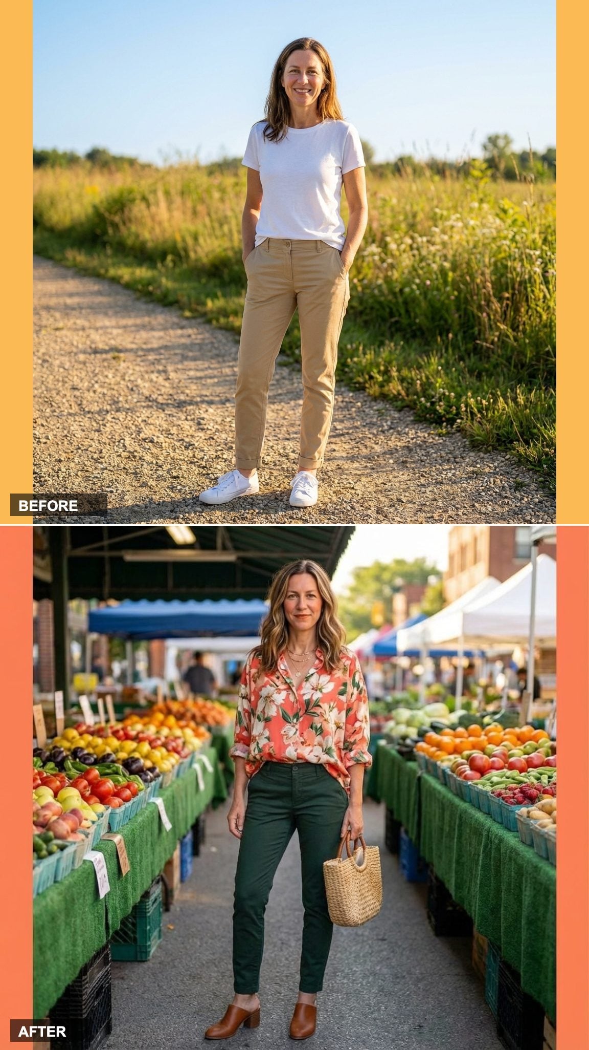 Bold Floral Blouse, Slim Dark Chinos: Turning the Volume All the Way Up on Top