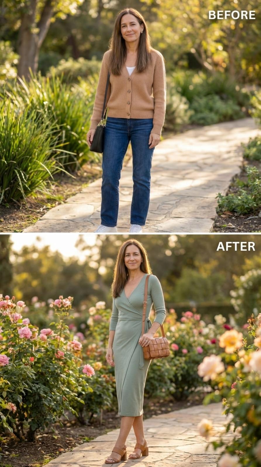 Sage Wrap Dress and the Rose Garden That Finally Earned the Setting