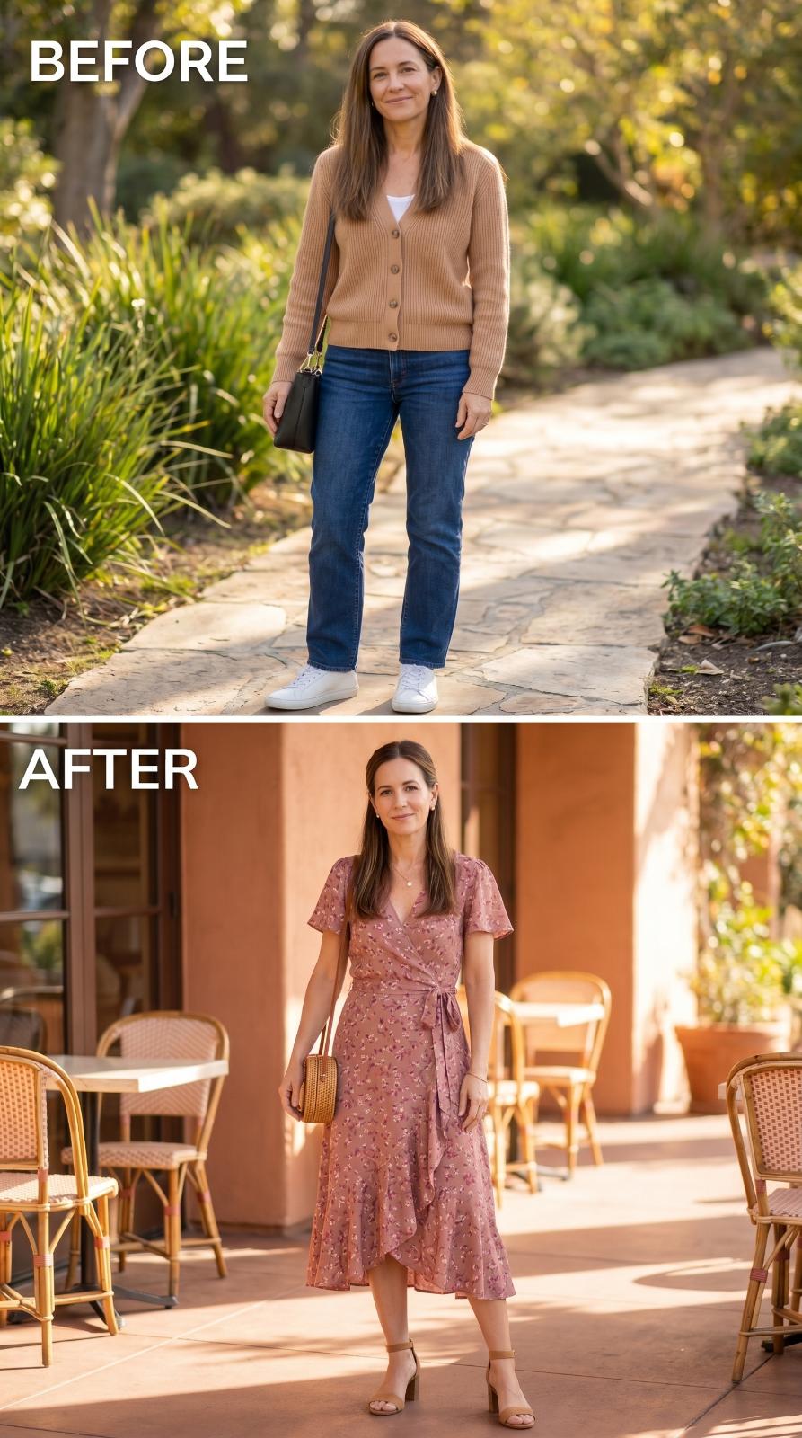 Dusty Rose Wrap Dress and the Sun-Warmed Terrace That Earns Every Ruffle