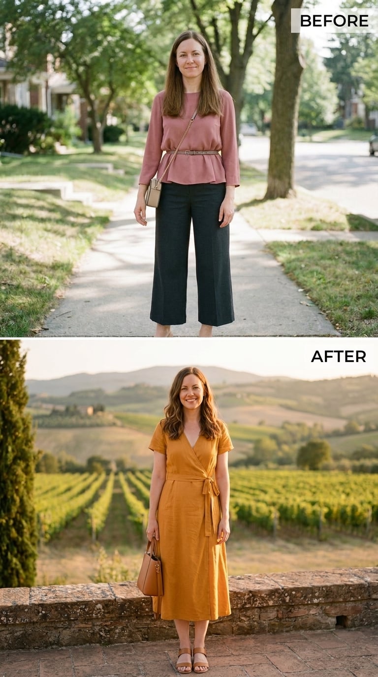 Mustard Wrap Dress at a Tuscan Vineyard and She Wore It Like a Decision