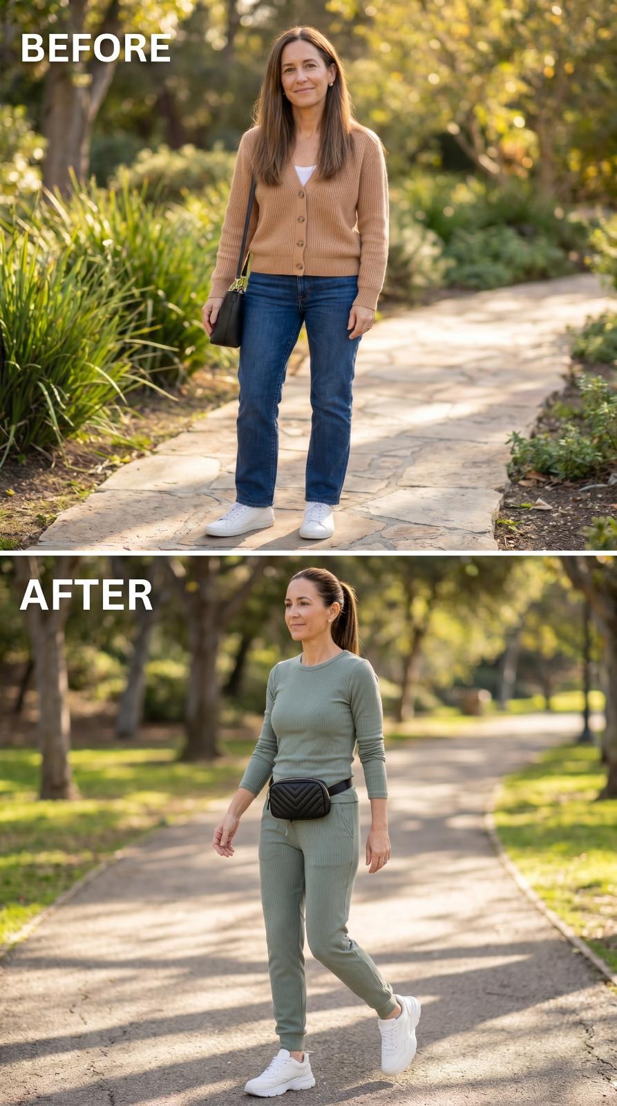 Sage Ribbed Set, a Belt Bag, and the Park Path That Makes Casual Look Considered