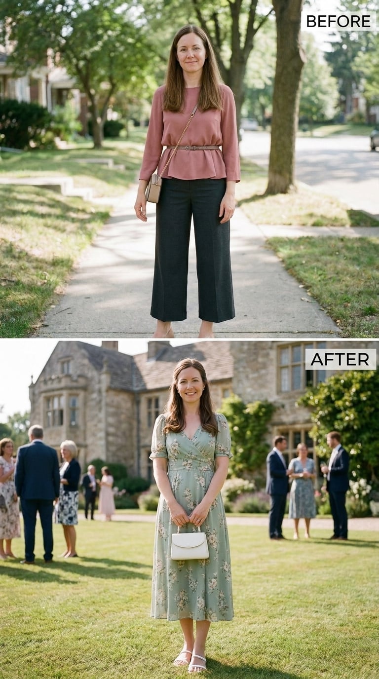 Floral Midi at a Garden Wedding and She Looked Completely at Home There