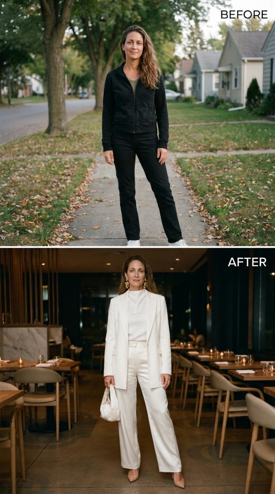 Ivory Power Suit, Statement Earrings, and She Walked In Owning Every Inch