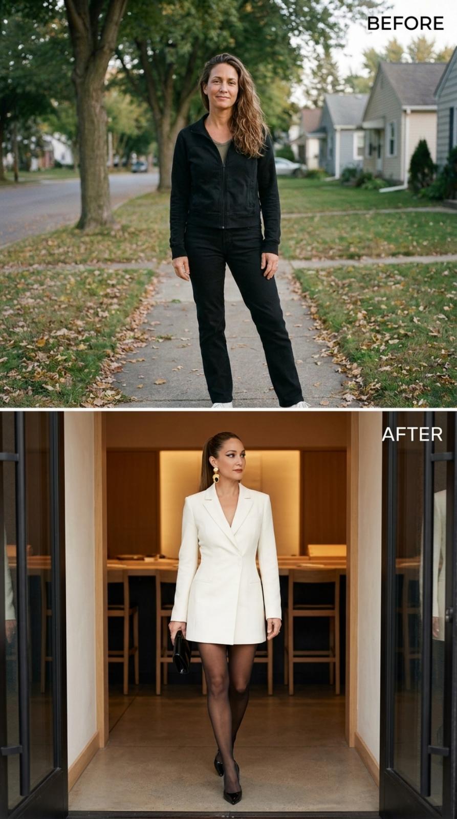 Ivory Blazer Dress, Gold Earrings, and She Didn't Ask Anyone to Save Her a Seat