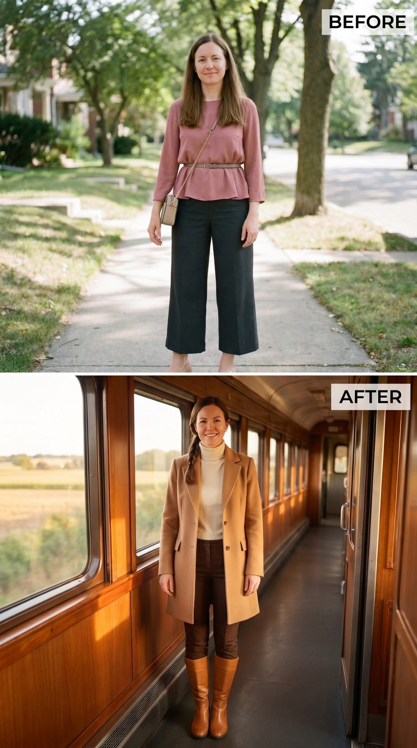 Camel Coat on a Vintage Train and She Looked Like She'd Planned the Whole Trip