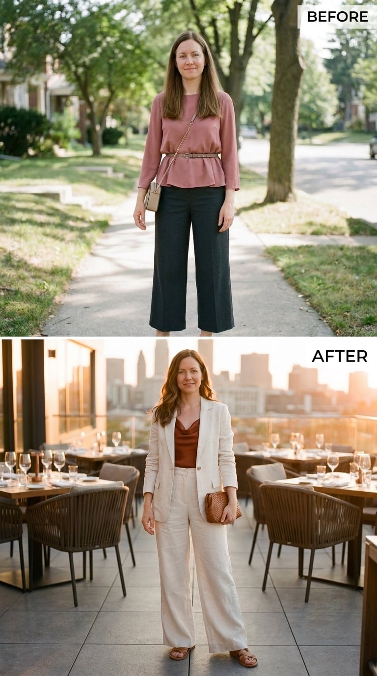 Cream Linen and a Rust Cowl Neck That Actually Earned the Rooftop