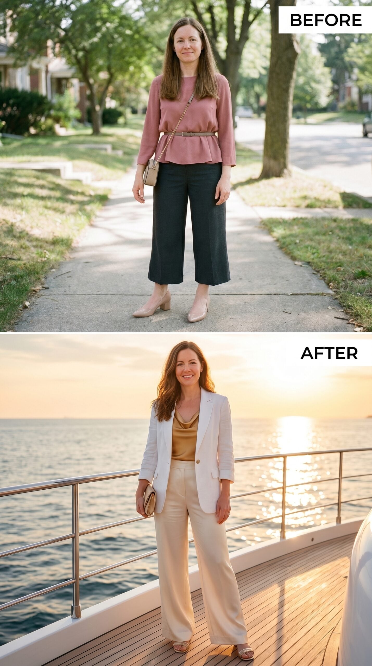 Yacht Deck at Sunset and She Dressed Like the Evening Was Already Hers