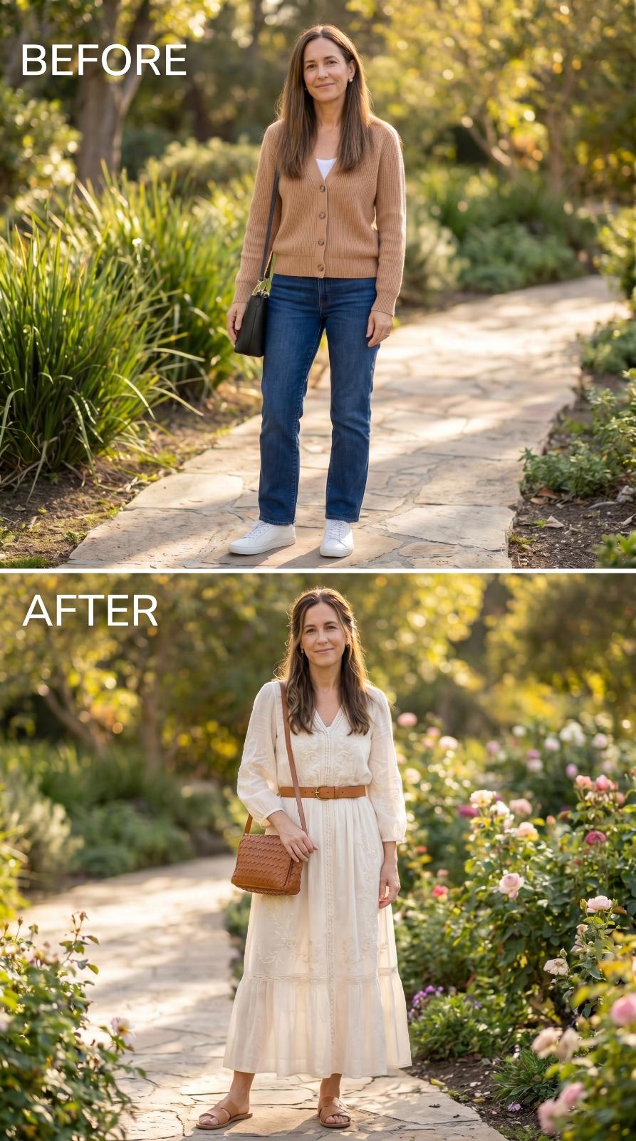 Cream Embroidered Dress, a Cognac Belt, and the Rose Garden That Finally Has Competition