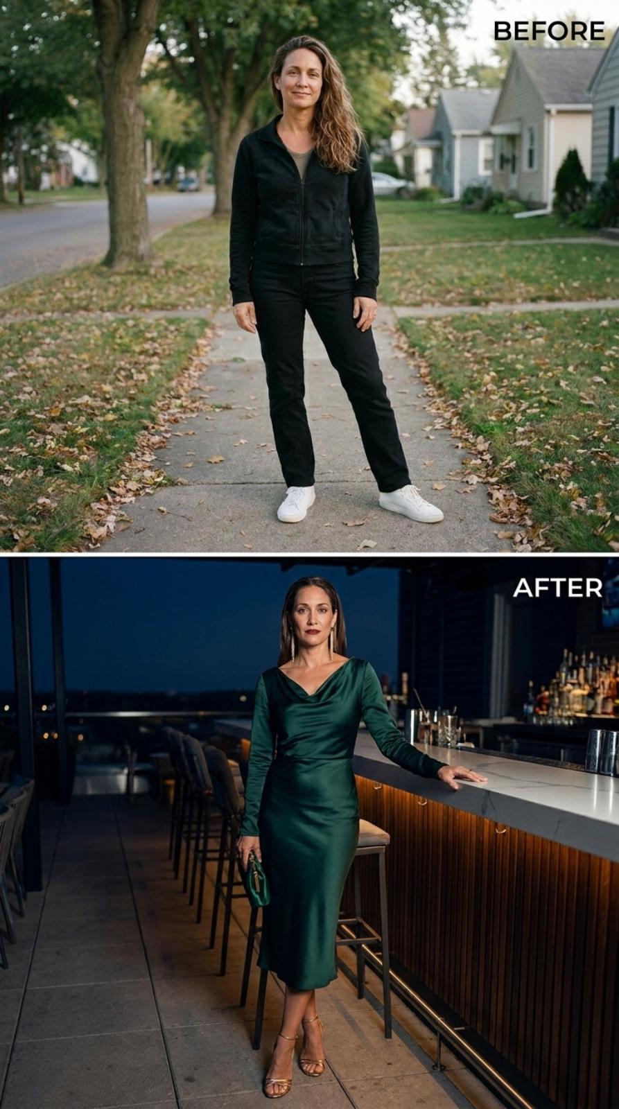 Forest Green Satin, a Bar at Midnight, and She Chose the Best Seat Herself