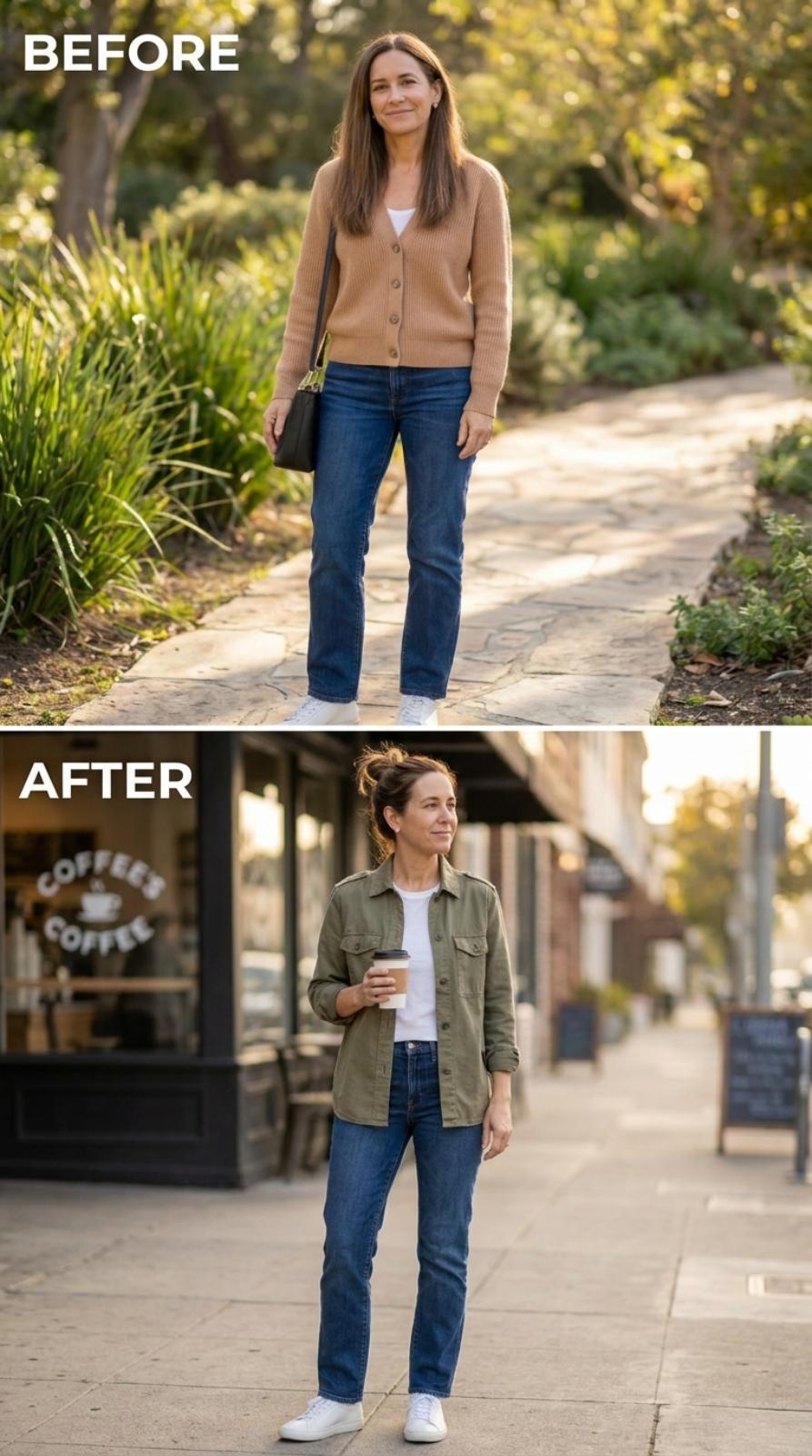 Olive Shirt Jacket, Straight-Leg Denim, and the Coffee Run That Became a Statement