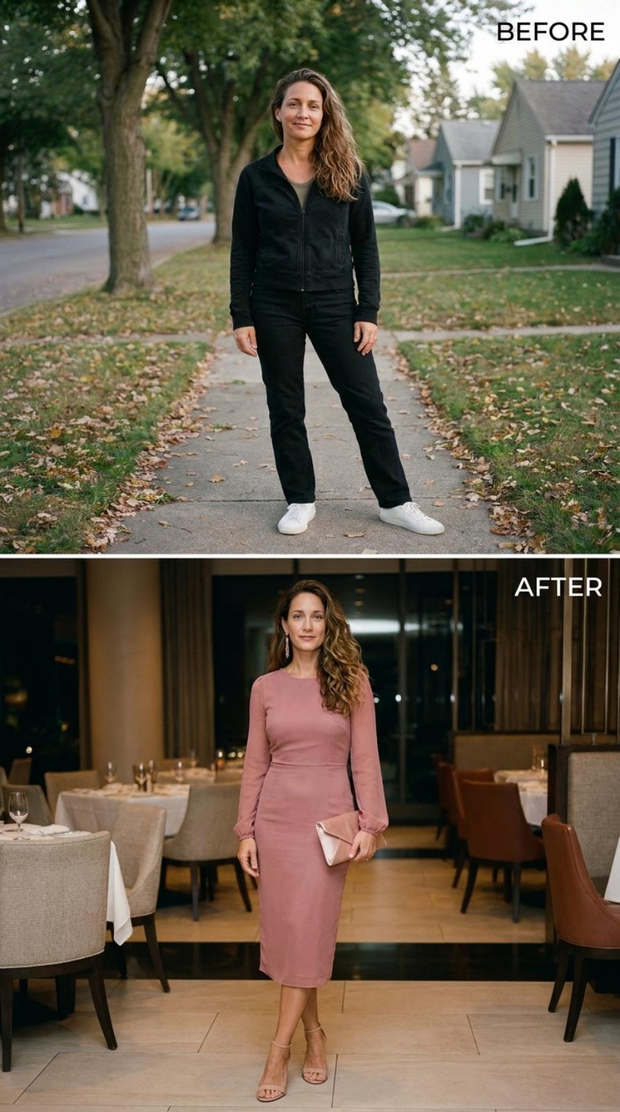 Dusty Pink Midi, Strappy Heels, and She Walked Into the Room Already Decided