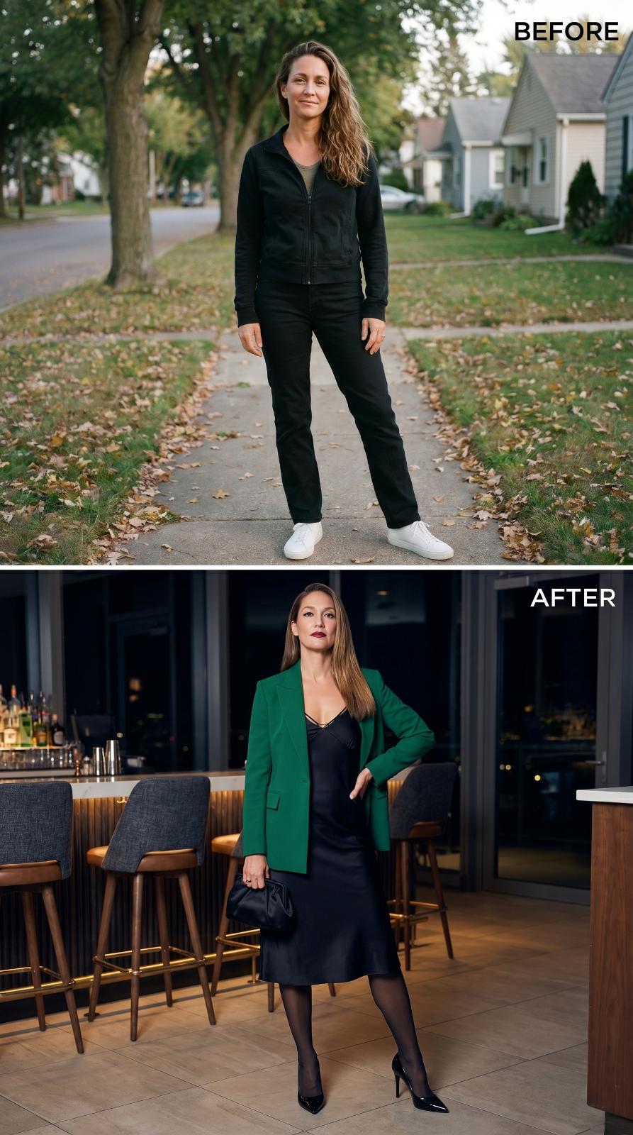 Green Blazer, Satin Slip, and She Already Knew Where She Was Sitting