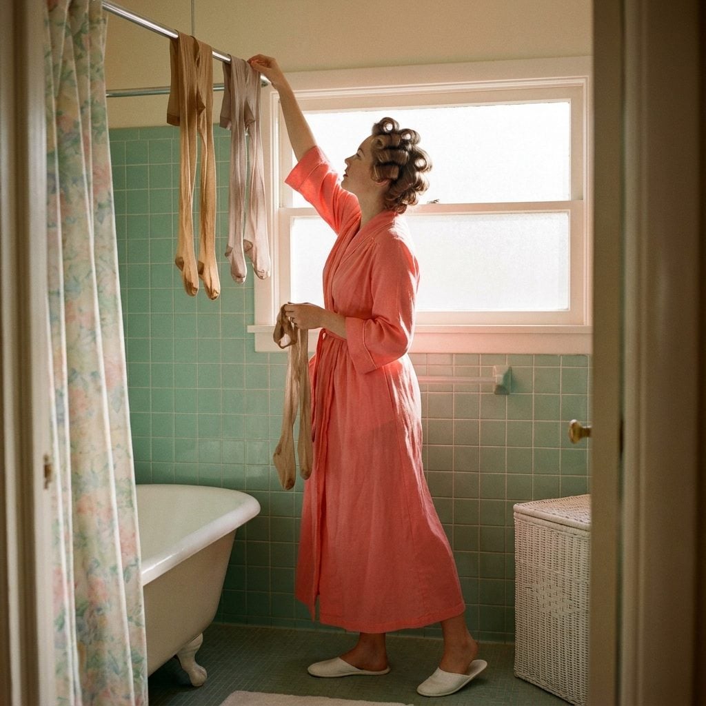 Hanging Pantyhose to Air Dry on the Shower Rod Because the Dryer Was the Enemy