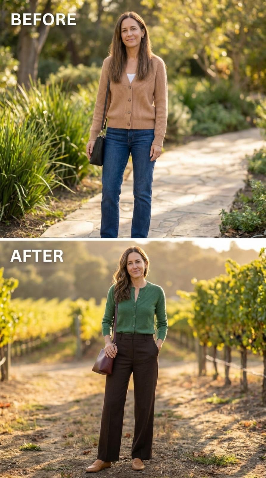 Green Cardigan, Dark Trousers, and the Vineyard Row That Finally Met Its Match