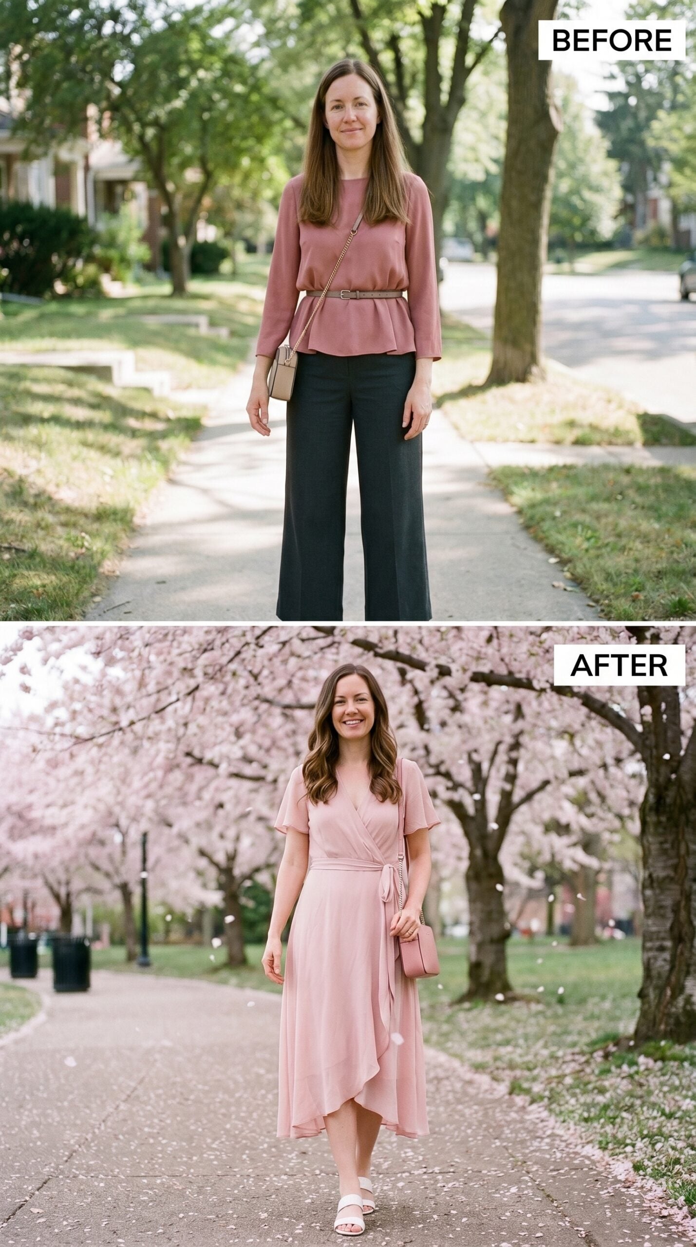 Cherry Blossoms Falling and She Wore Pink Like She'd Planned the Whole Season