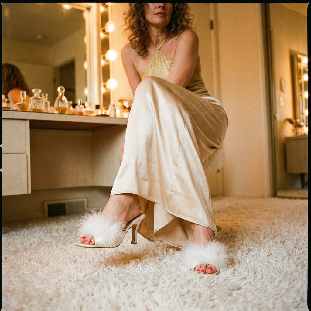 Open-Toe Mules With Marabou Feather Trim and the Confidence to Match