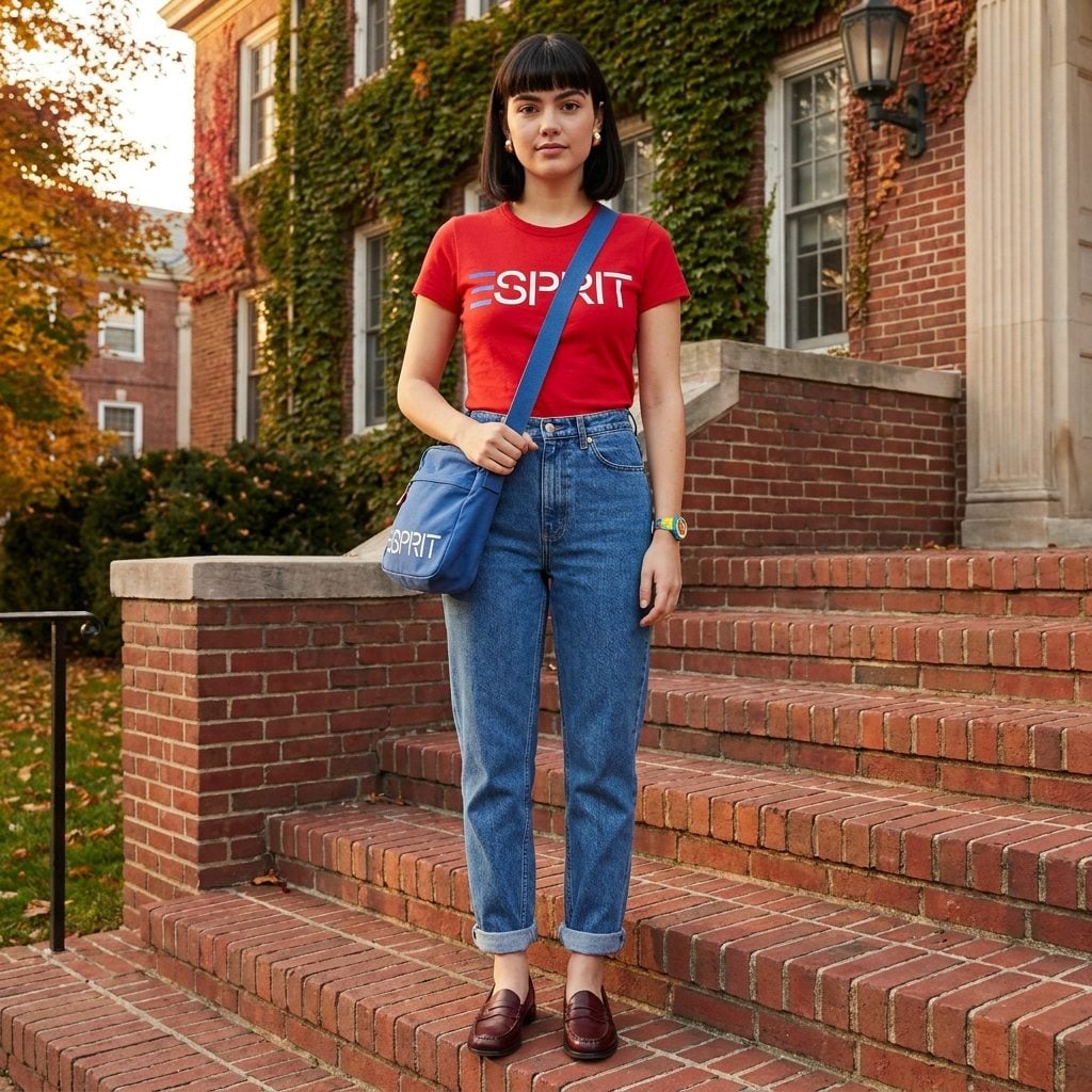 The Bright Esprit Logo T-Shirt With Pegged Jeans and Penny Loafers That Was Basically a Personality