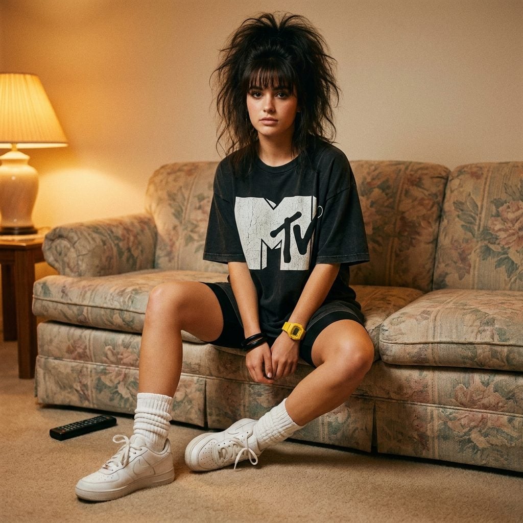 The Giant MTV Logo T-Shirt With Biker Shorts and Scrunched Socks