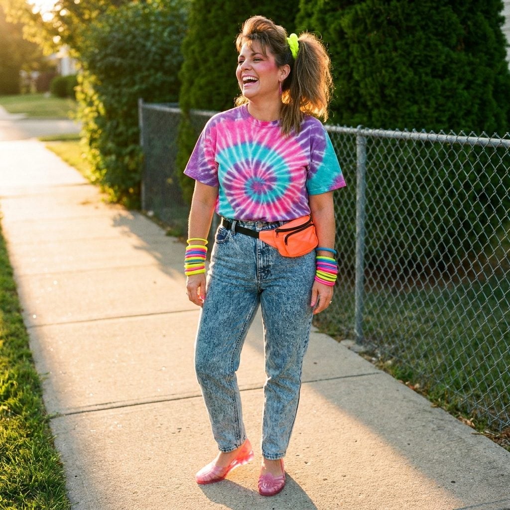 The Tie-Dye Tee With Jelly Shoes and a Whole Arm of Plastic Bangles