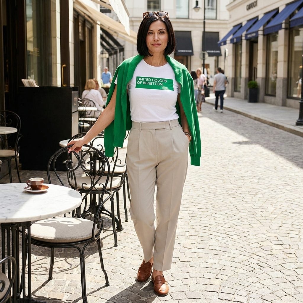The Benetton Logo Tee With a Cardigan Draped Over Your Shoulders Like You Had a Trust Fund