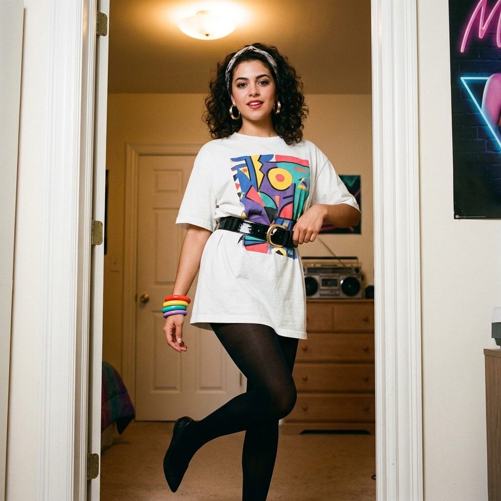 An Oversized Graphic Tee Belted at the Waist Like a Mini Dress