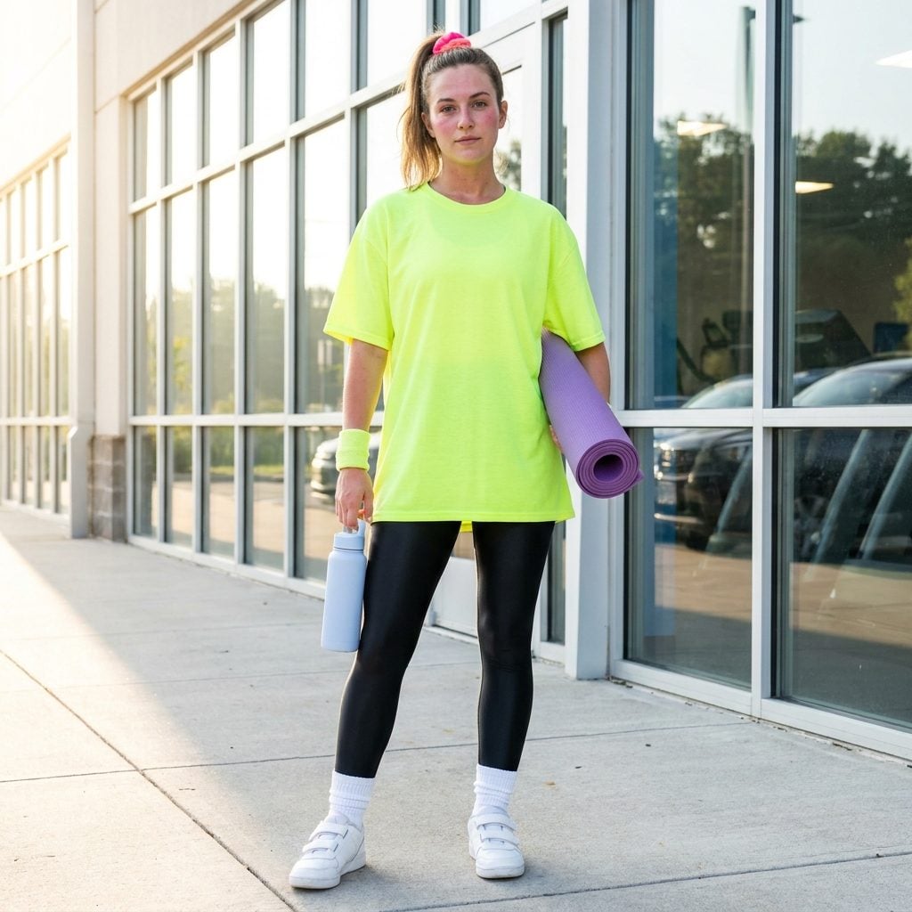 The Neon Oversized Tee Over Shiny Spandex Workout Tights