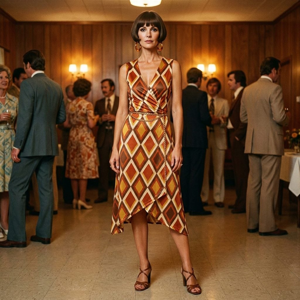 The Polyester Wrap Dress in a Geometric Print So Dizzying It Counted as a Conversation Piece