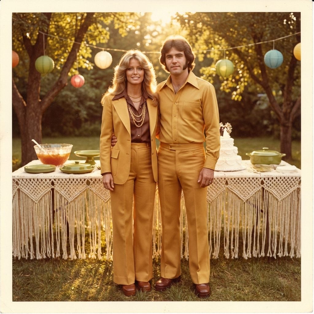 Matching His-and-Hers Leisure Suits in a Shade of Mustard That Has Never Existed in Nature
