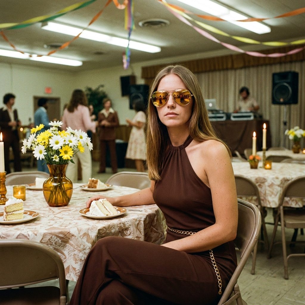 Wraparound Mirrored Aviator Sunglasses Worn for the Entirety of the Indoor Reception, Because Apparently Eye Contact Was Optional