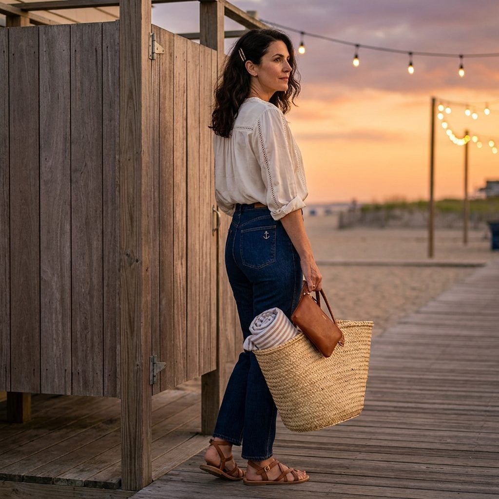 Jordache Jeans Folded in the Bag for After, Because the Evening Started the Second You Left the Sand