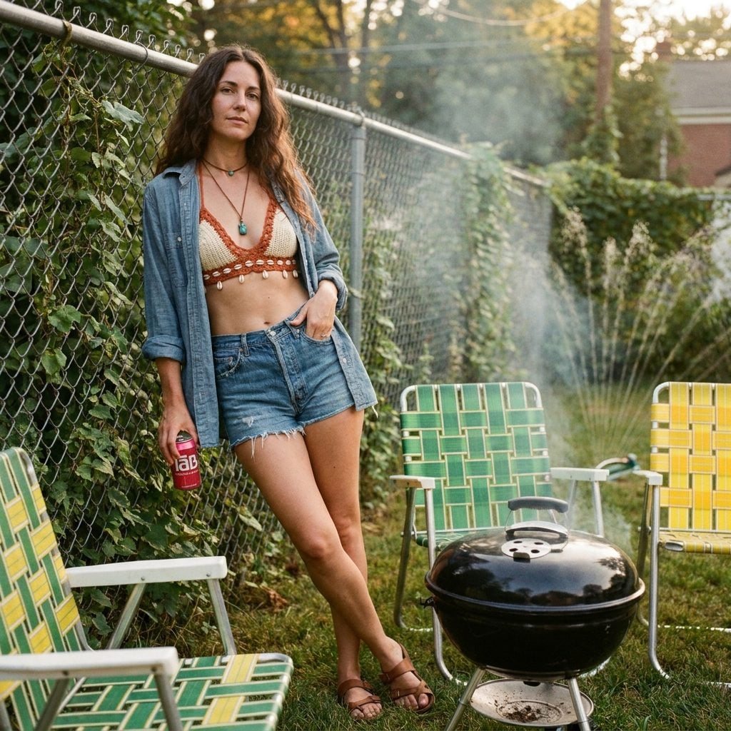 The Crochet Bikini Top Hiding Under an Unbuttoned Men's Shirt Like a Secret Only the Seventies Kept