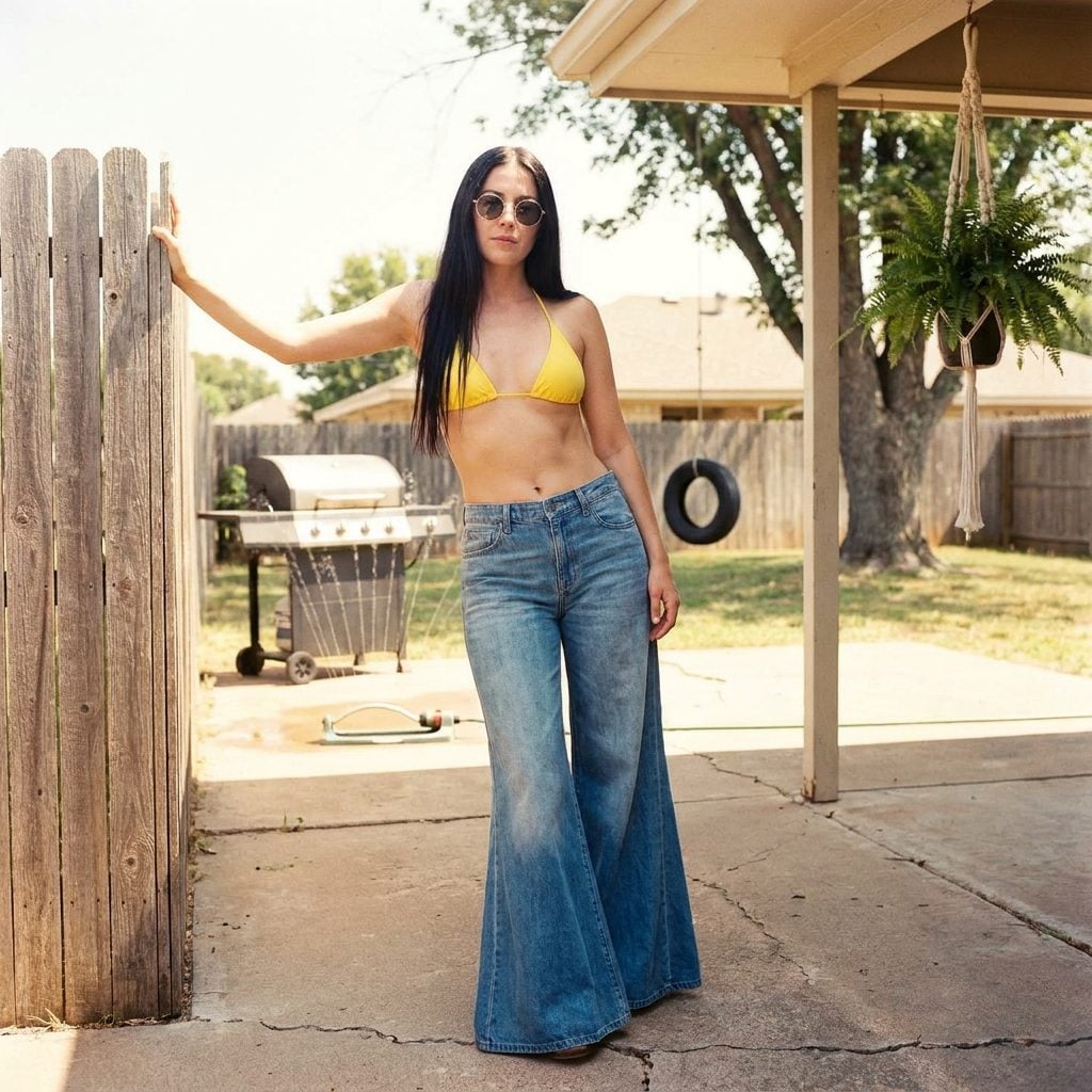 A String Bikini Top Paired Unapologetically With Elephant-Bell Bottoms