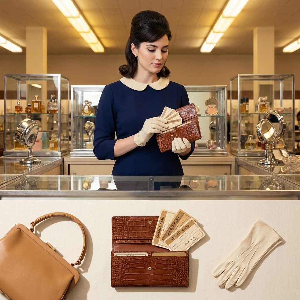 A Wallet Absolutely Packed With Department Store Charge Cards, Because Banks Were Basically Irrelevant