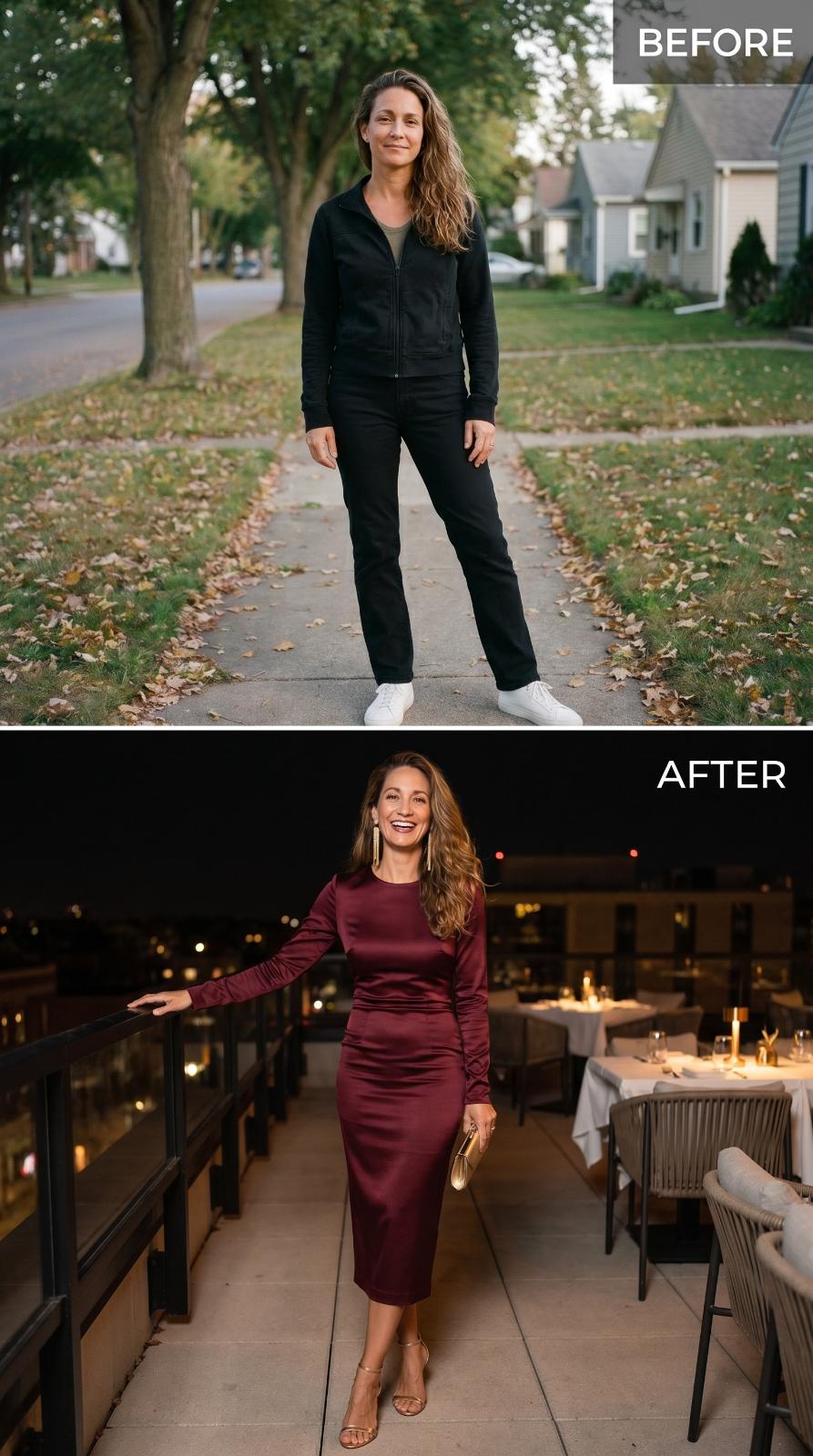 Burgundy Satin, a Rooftop at Night, and She Already Knew How the Evening Would Go