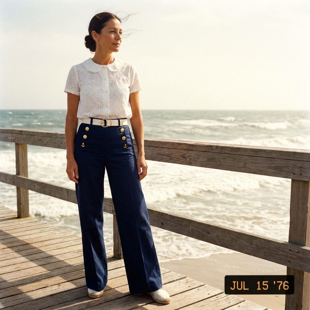 High-Waisted Sailor Pants With Buttons So Decorative They Were Basically Jewelry