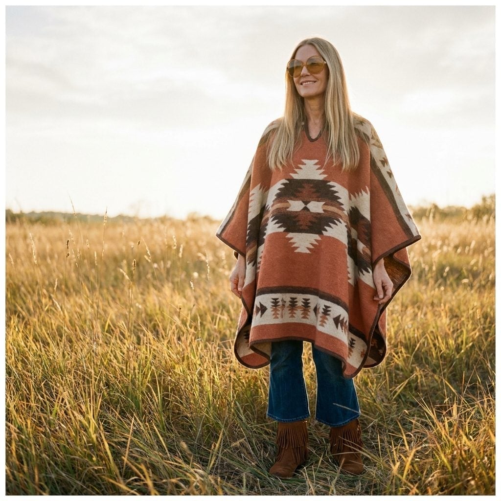 A Poncho That Made Every Suburban Woman Look Vaguely Ready for Woodstock