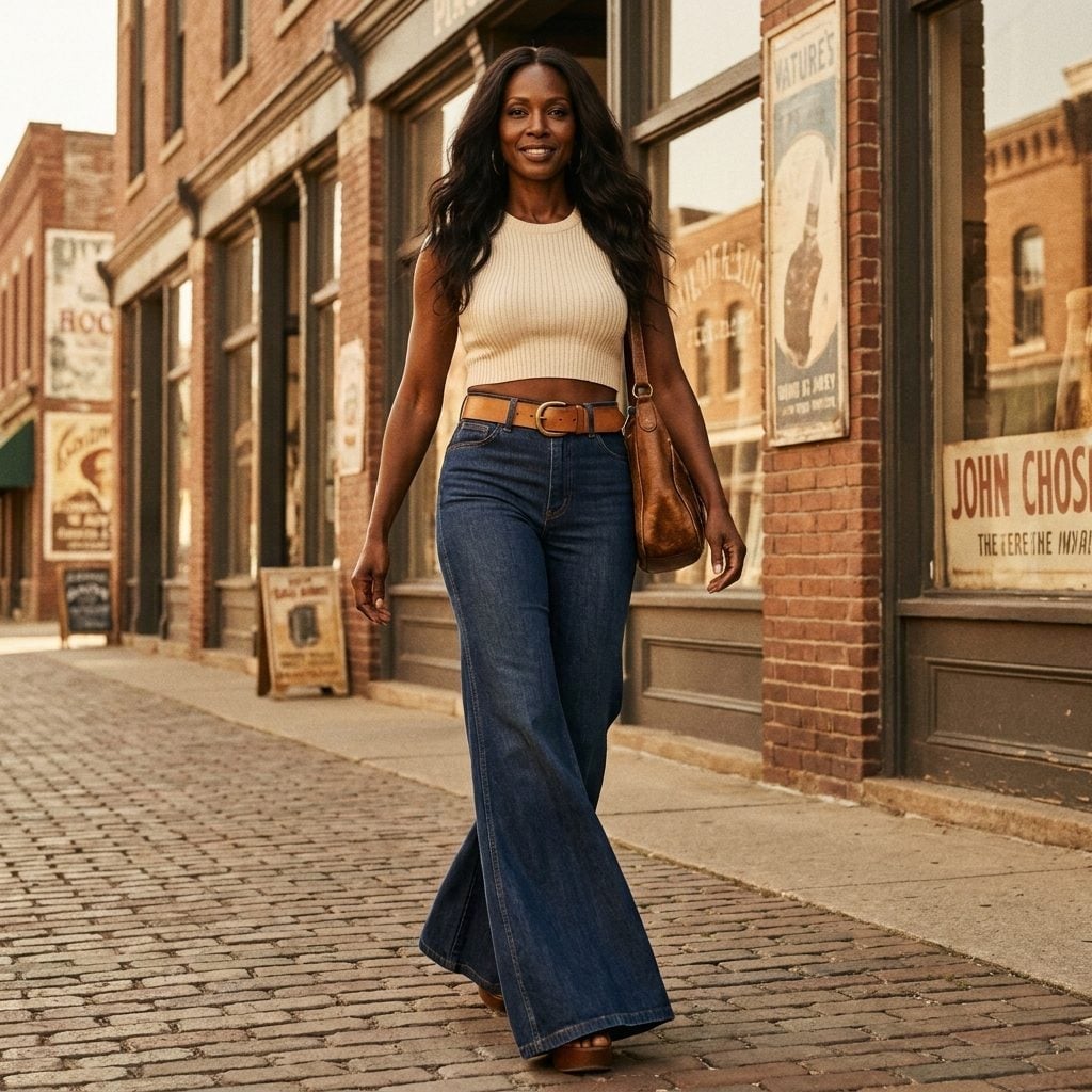 Bell-Bottom Jeans Wide Enough to Completely Swallow a Pair of Platform Shoes