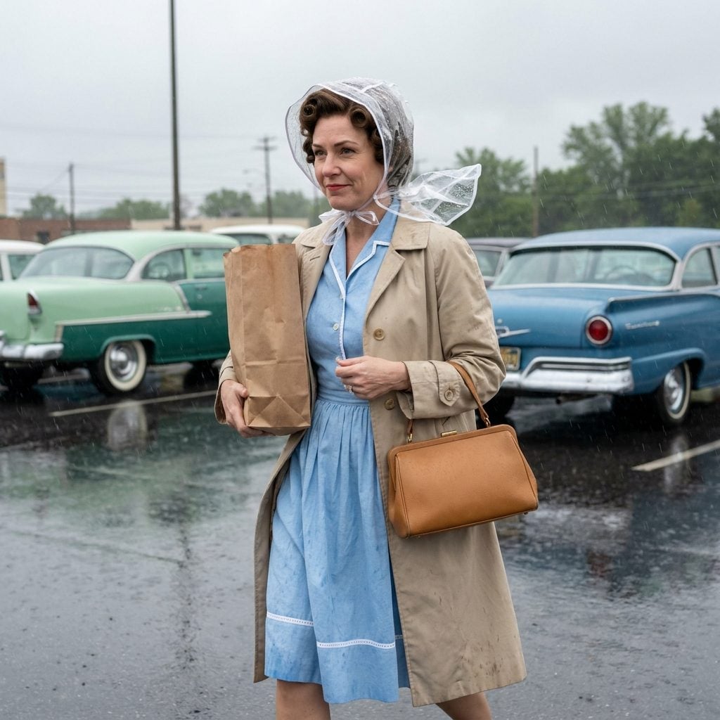 The Plastic Rain Bonnet Folded Into a Square the Size of a Credit Card