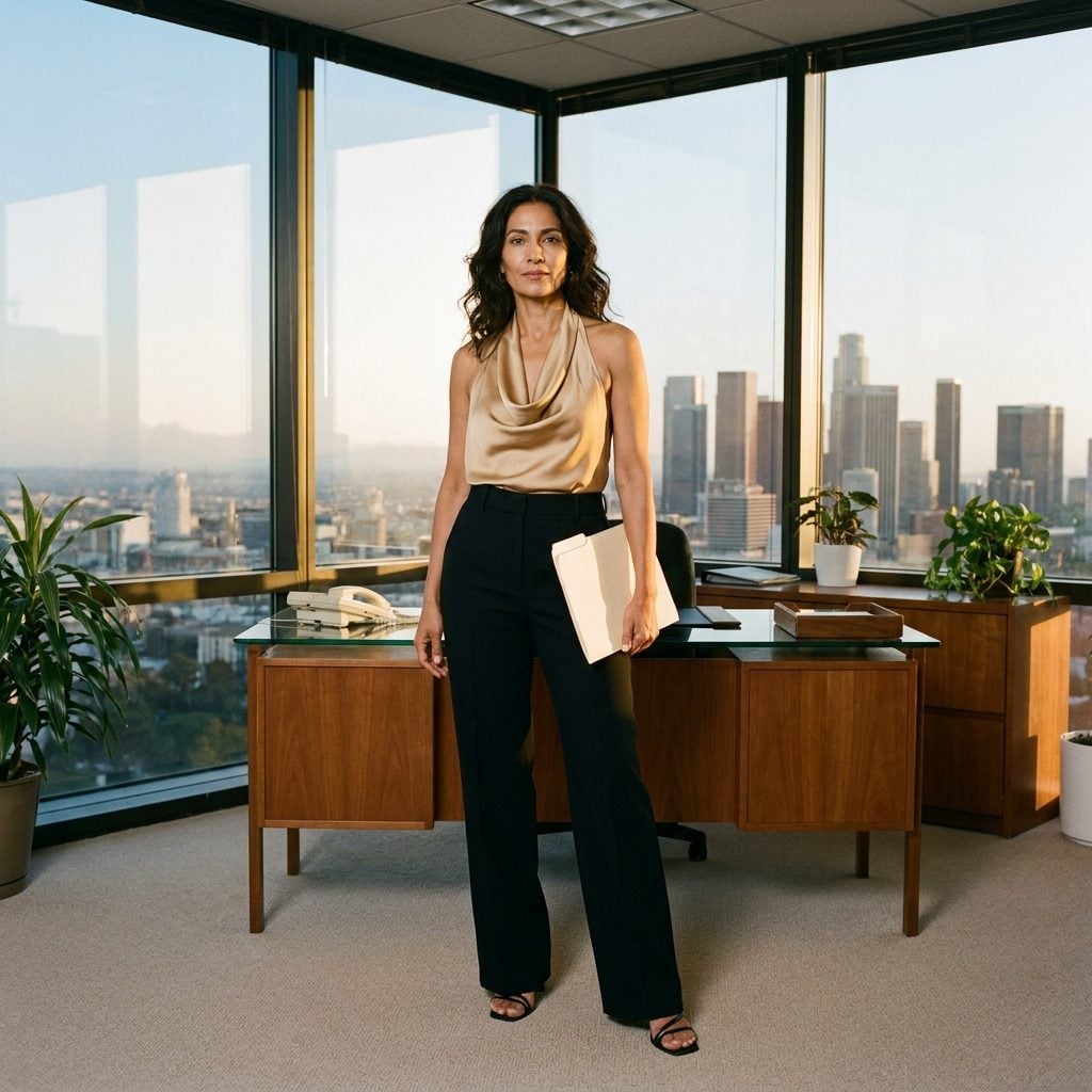 The Satin Cowl-Neck Halter Top With Tailored Trousers, Because Cocktail-Hour Logic Applied to Tuesdays